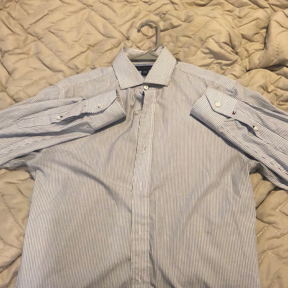 Long sleeve blue and white stripe button down